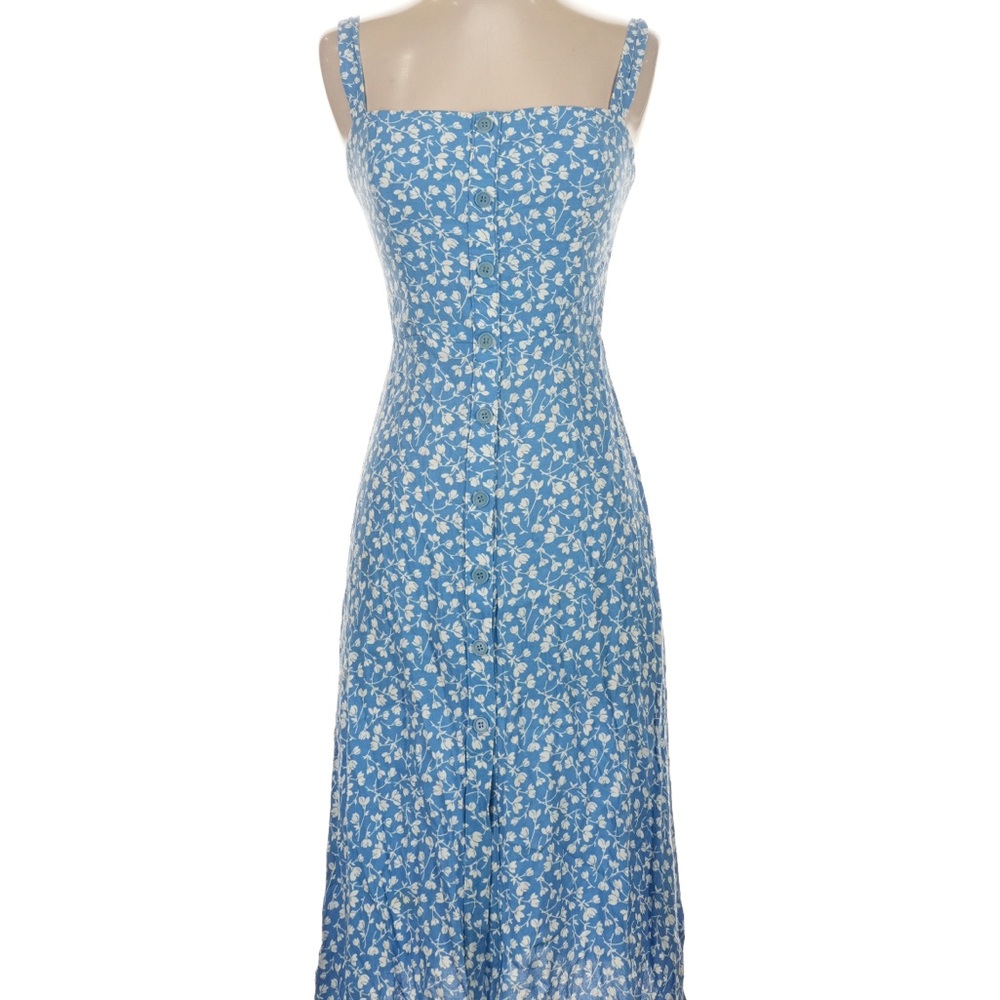 Reformation Blue Floral Button-Front Midi Dress